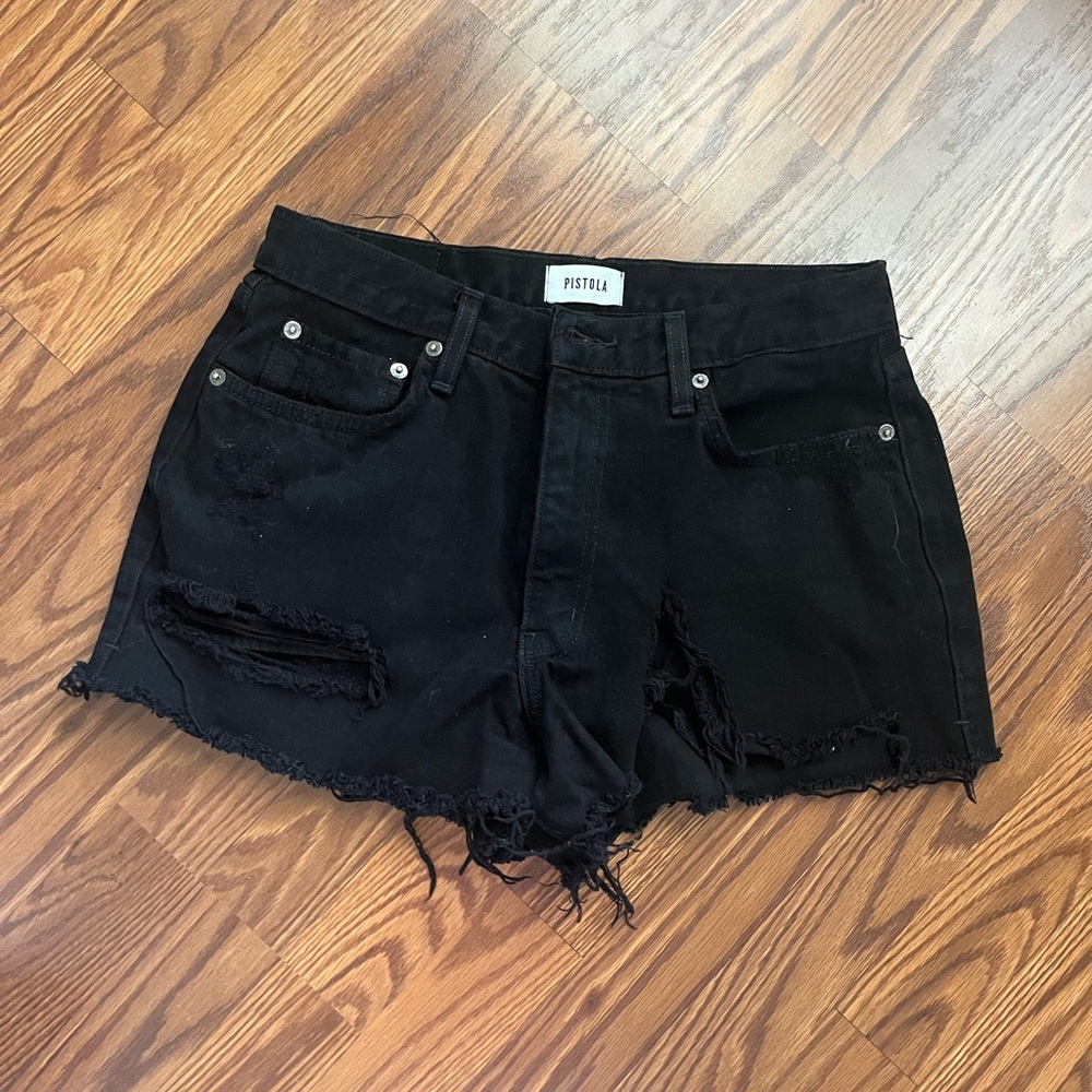 Pistola size 29 distressed black denim shorts